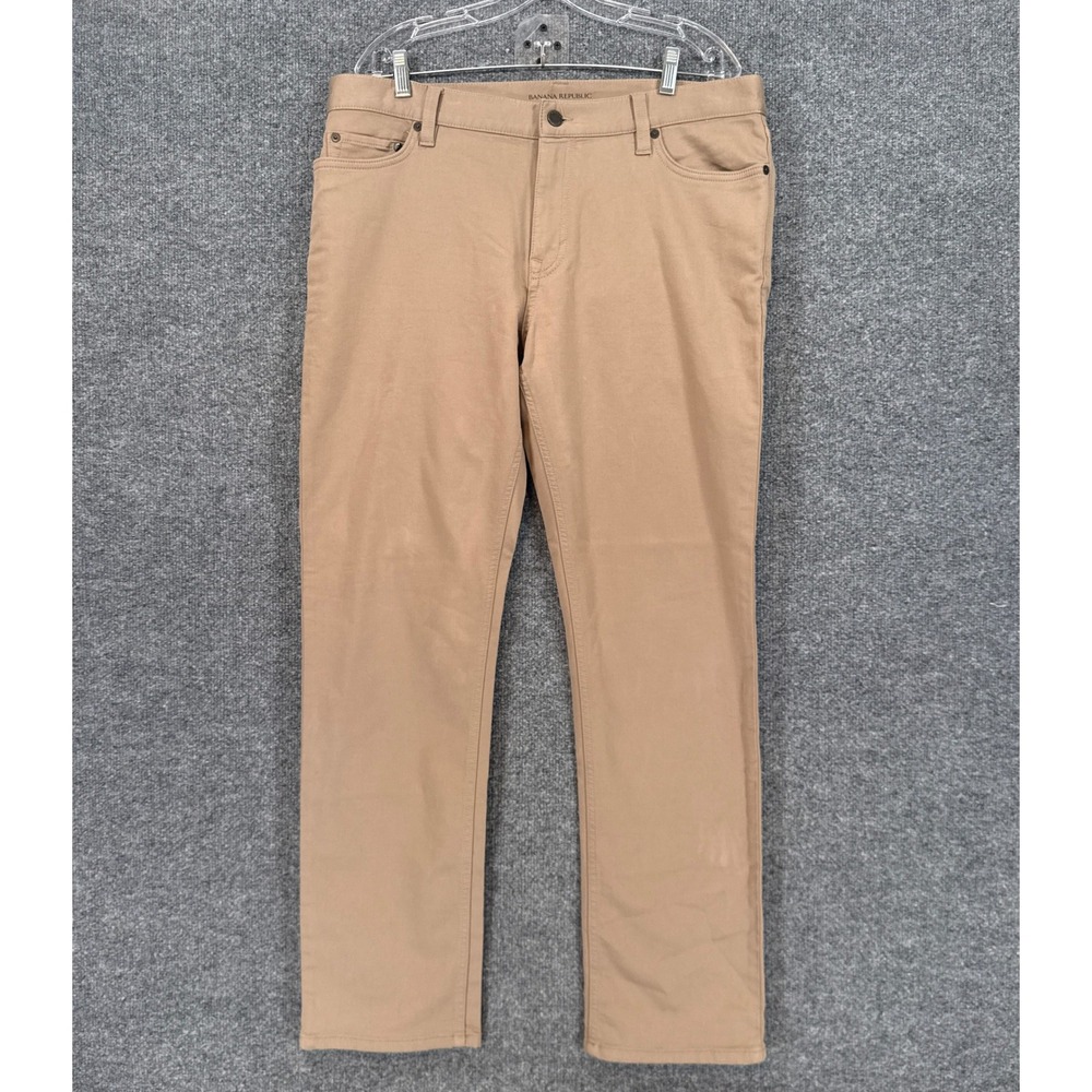 Banana Republic Traveler Pants Mens 35x32 Tan Slim Fit Chino Stretch Khaki Nice